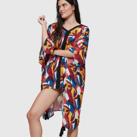 KAFTAN DE PLAYA, ESTAMPADO MULTICOLOR, GISELA. LIMITED EDITION.