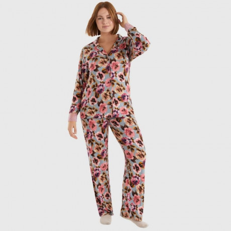 WINTER PAJAMA WITH BUTTONS, FLOWER PRINT AND LACE, PROMISE. LIMITED EDITION.