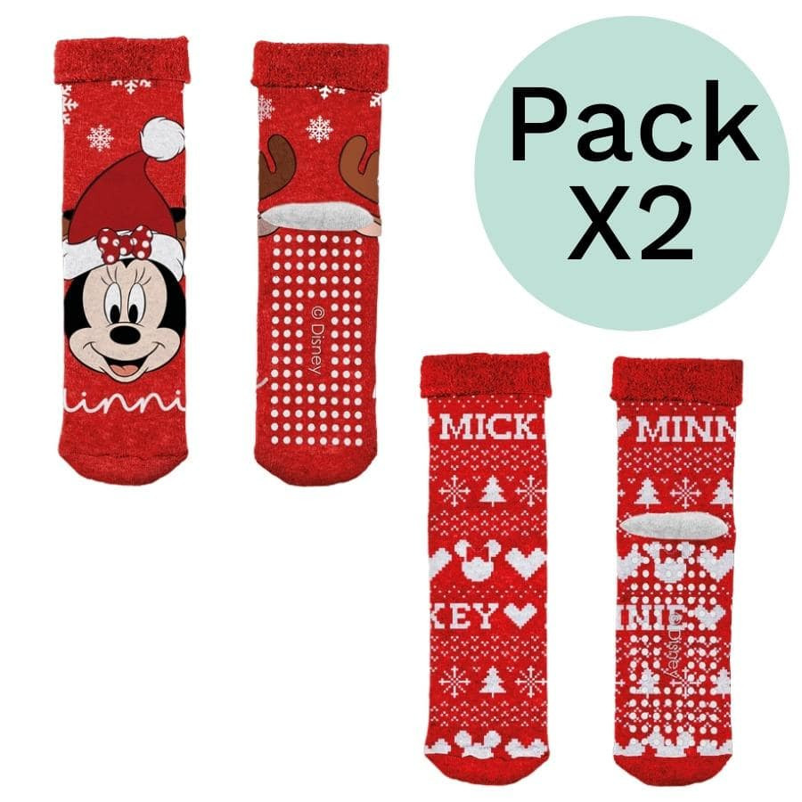 Pack 2 calcetines de chenilla - Rojo oscuro/Copos de nieve - MUJER