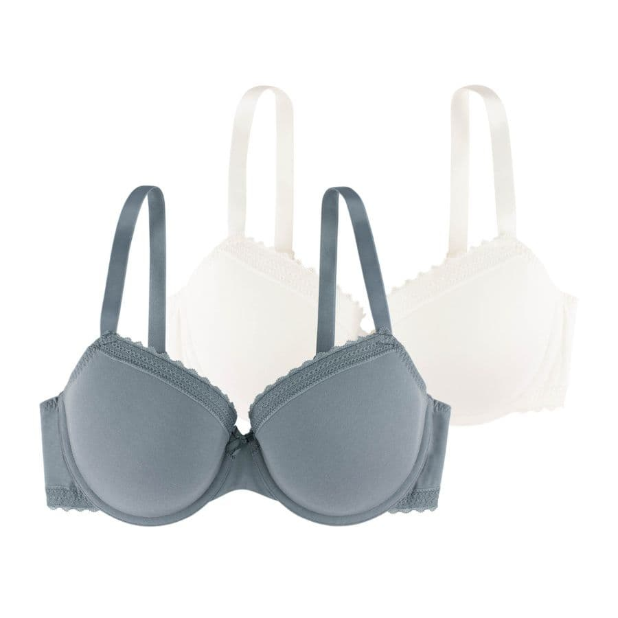 2-pack microfibre non-wired padded bras - Grey/White - Ladies