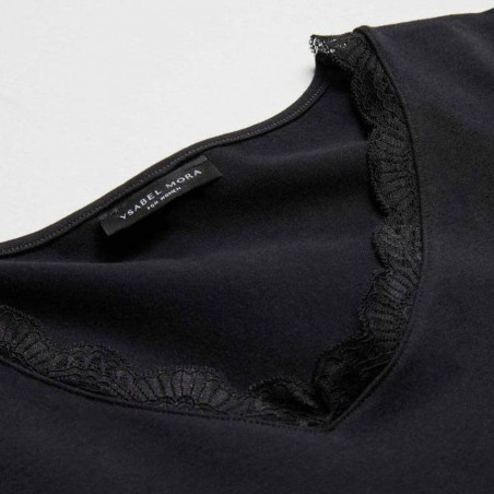 CAMISETA INTERIOR DE ALGODON CON ENCAJE, MANGA LARGA, YSABEL MORA.
