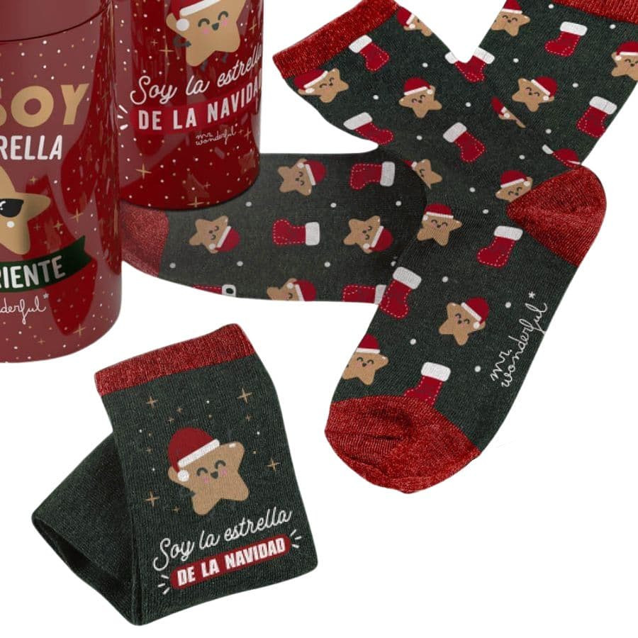 packx2 calcetines navideños, "soy la estrella de la navidad", mr. wonderful.