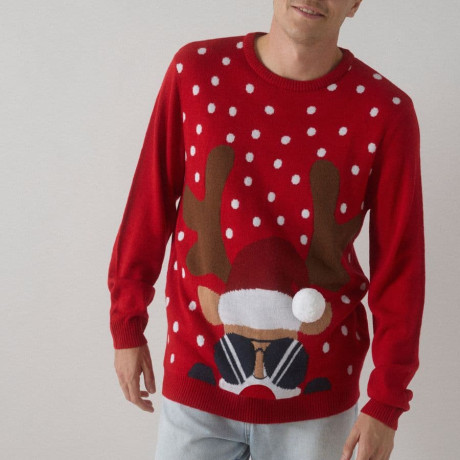 Jersey navideño hombre, estampado reno, ysabel mora.