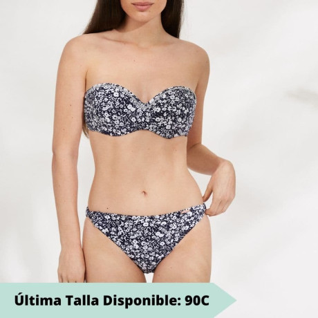 conjunto bikini sin tirantes florecitas, copa c, ysabel mora.