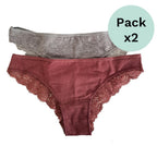 pack x2 braguita algodon y encaje, gris y rosa, cotonella.