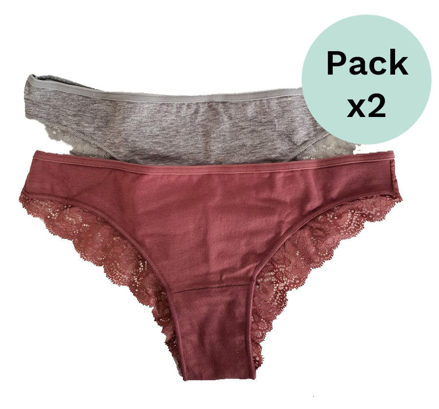 pack x2 braguita algodon y encaje, gris y rosa, cotonella.