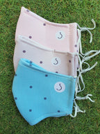 Approved reusable hygienic mask, beige polka dots, single.