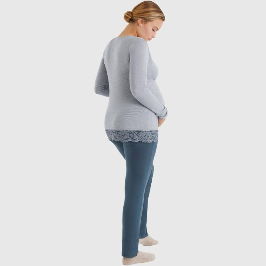 pijama especial embarazo y lactancia, rayas y encaje. promise.