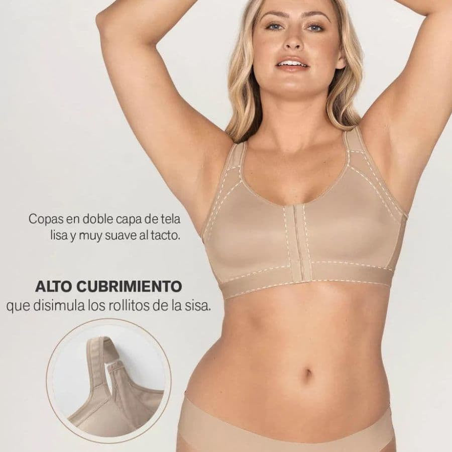 sujetador corrector de postura abrochado delante de leonisa.