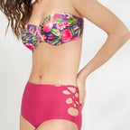 conjunto bikini sin tirantes frutas, copa c de ysabel mora.