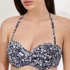 conjunto bikini sin tirantes flores, copa c de ysabel mora.