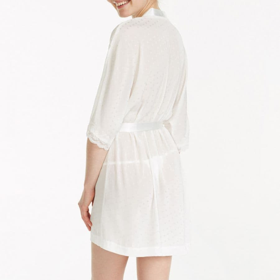 bata de novia crepe con lunares, promise bridal.