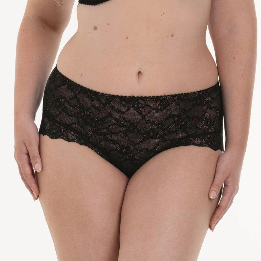 Braguita de talle alto de encaje, bobette de rosa faia.
