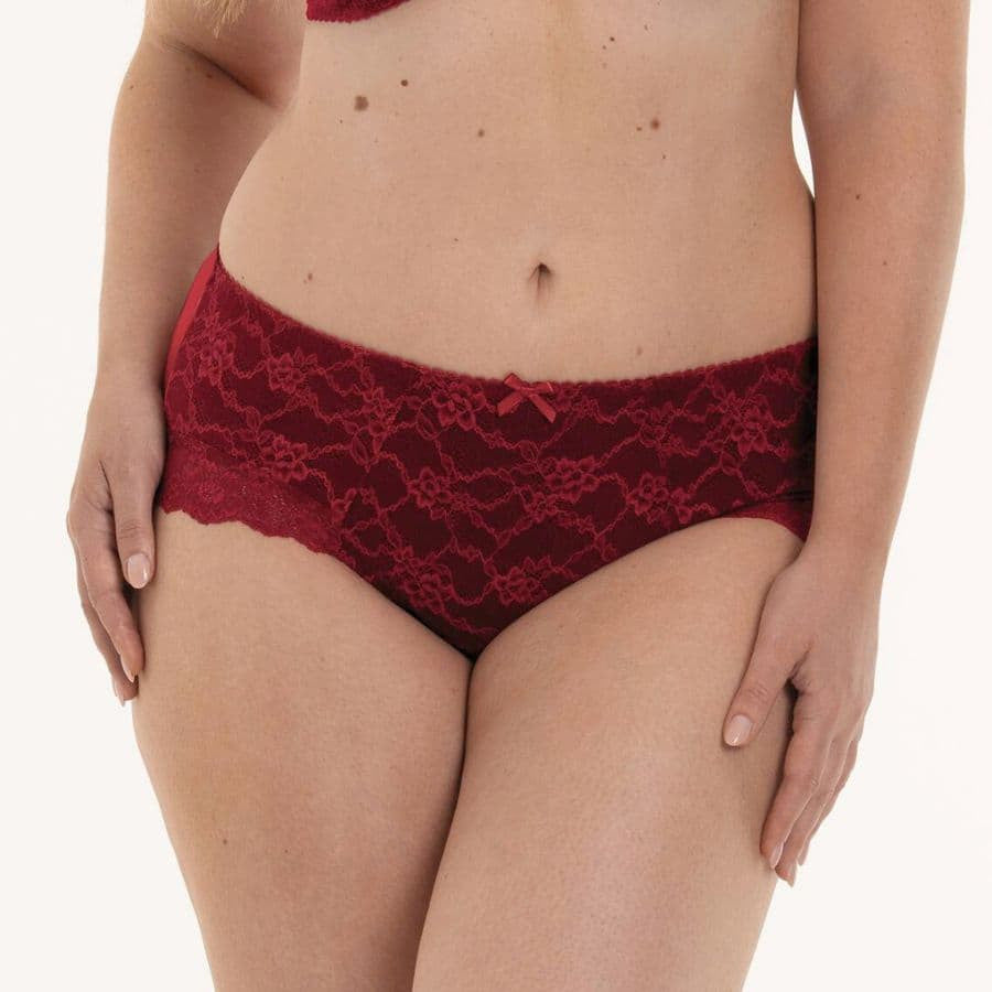 Braguita de talle alto de encaje, bobette de rosa faia.
