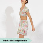conjunto crop top y falda estampado flores de ysabel mora.