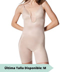 Invisible, low-cut, backless body suit with shorts-style leg, spanx