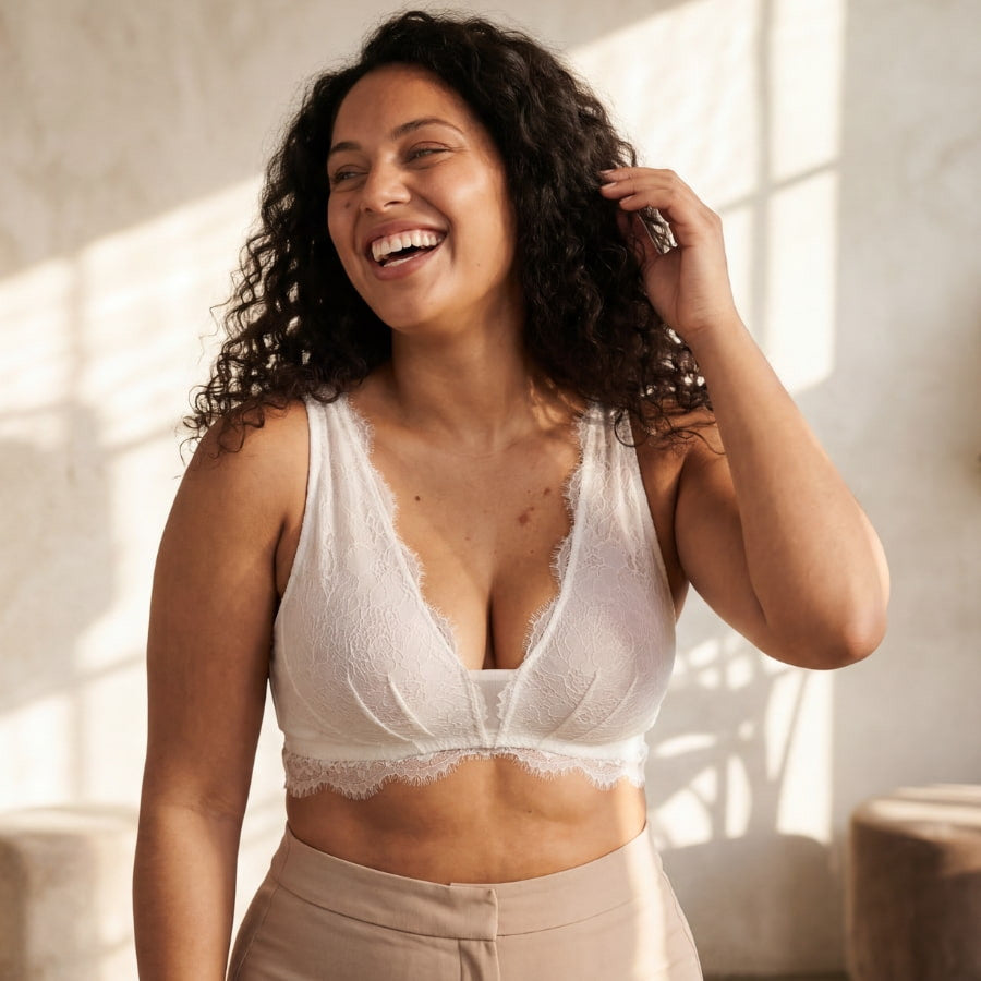 bralette reductor encaje, sin aros, sin relleno, frida, singular. especial copas grandes.