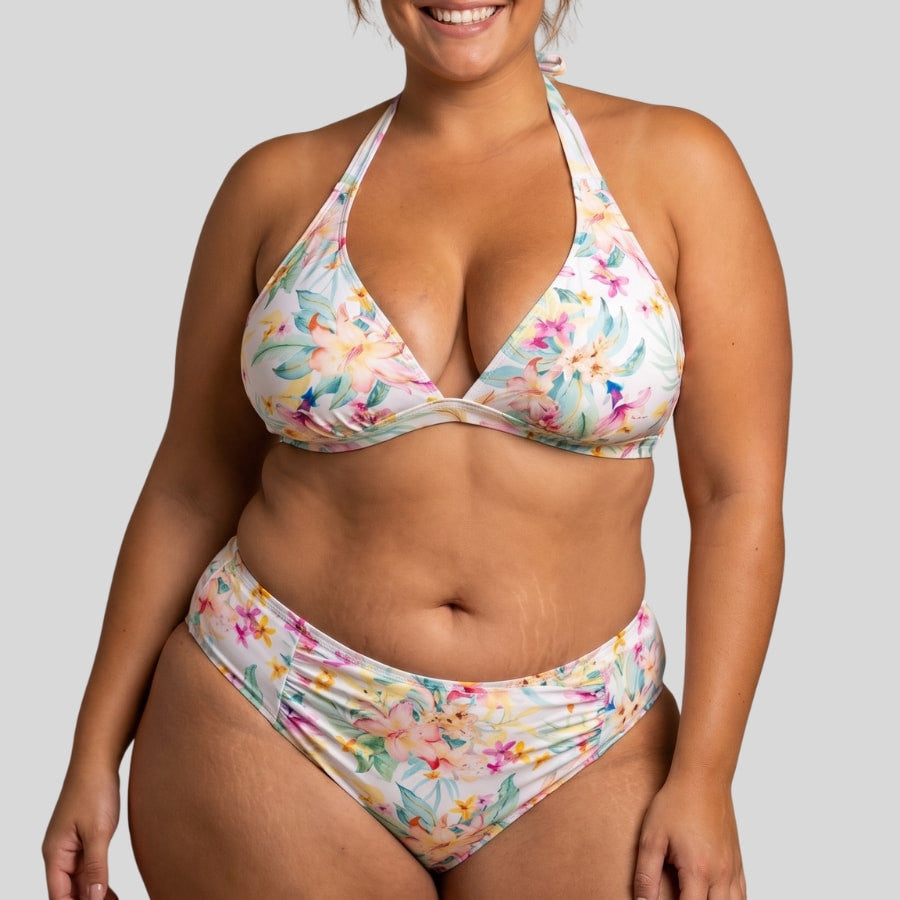 conjunto bikini sin aros estampado, koro island de dorina.