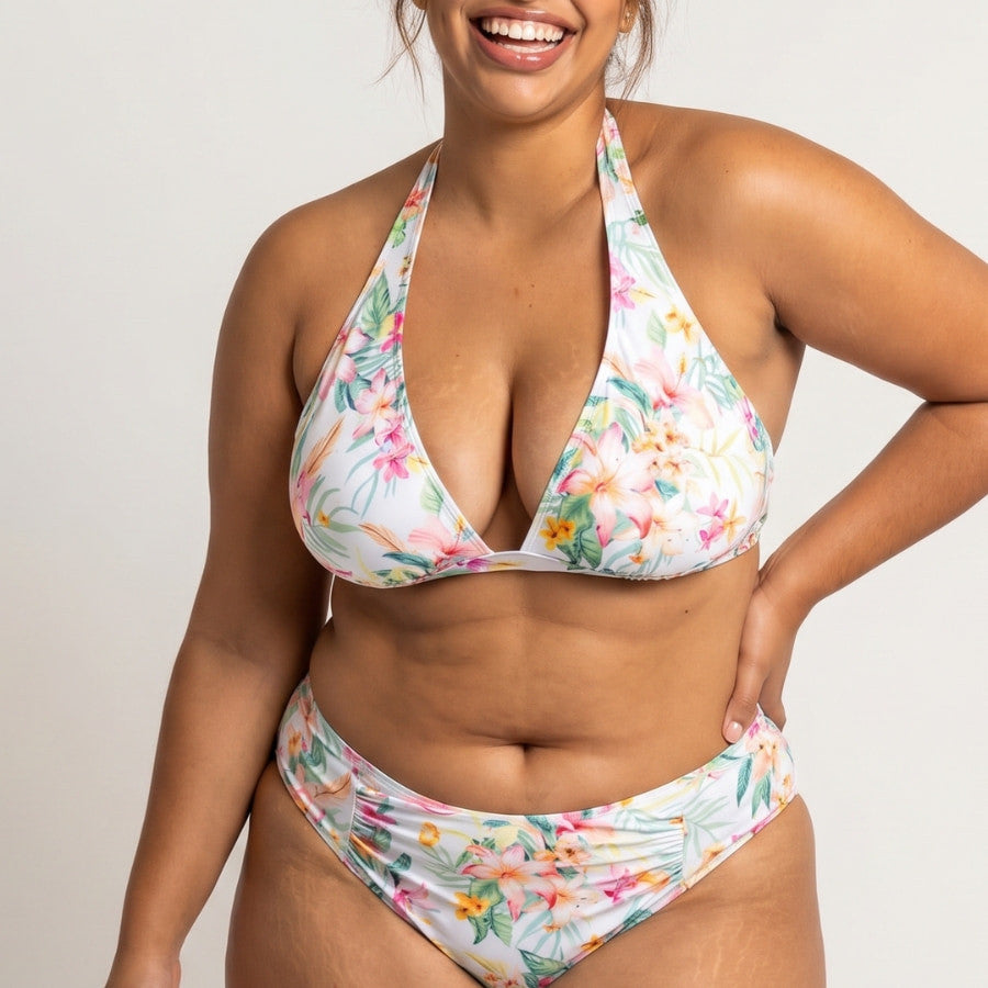 conjunto bikini sin aros estampado, koro island de dorina.