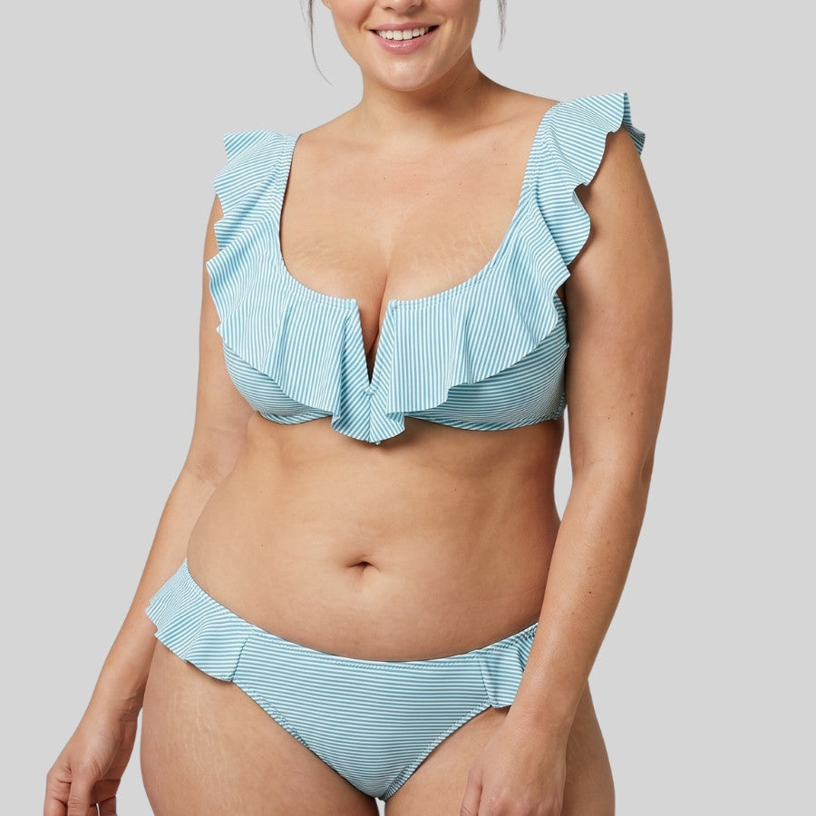 conjunto bikini rayitas sin aros, copa b de ysabel mora.