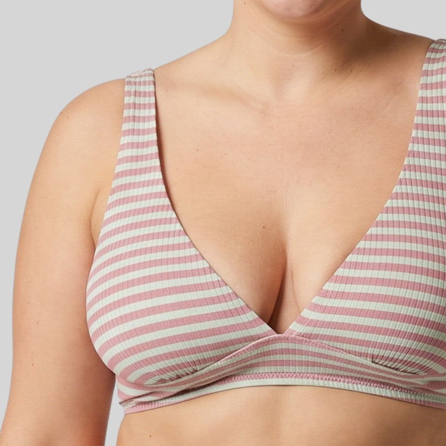 conjunto bikini triángulo rayas, copa b, sin aros, ysabel mora.