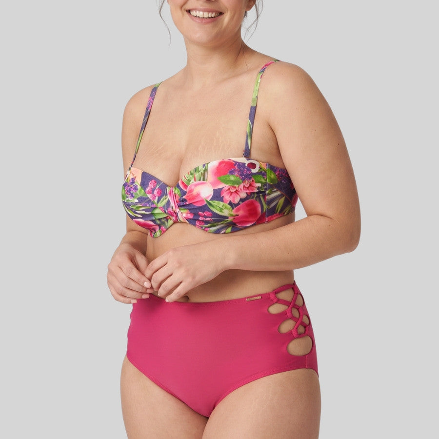 conjunto bikini sin tirantes frutas, copa c de ysabel mora.