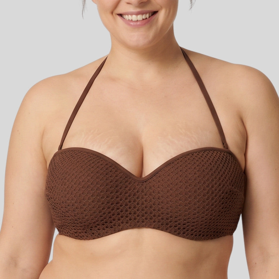 Conjunto bikini sin tirantes copa C, sand de ysabel mora.