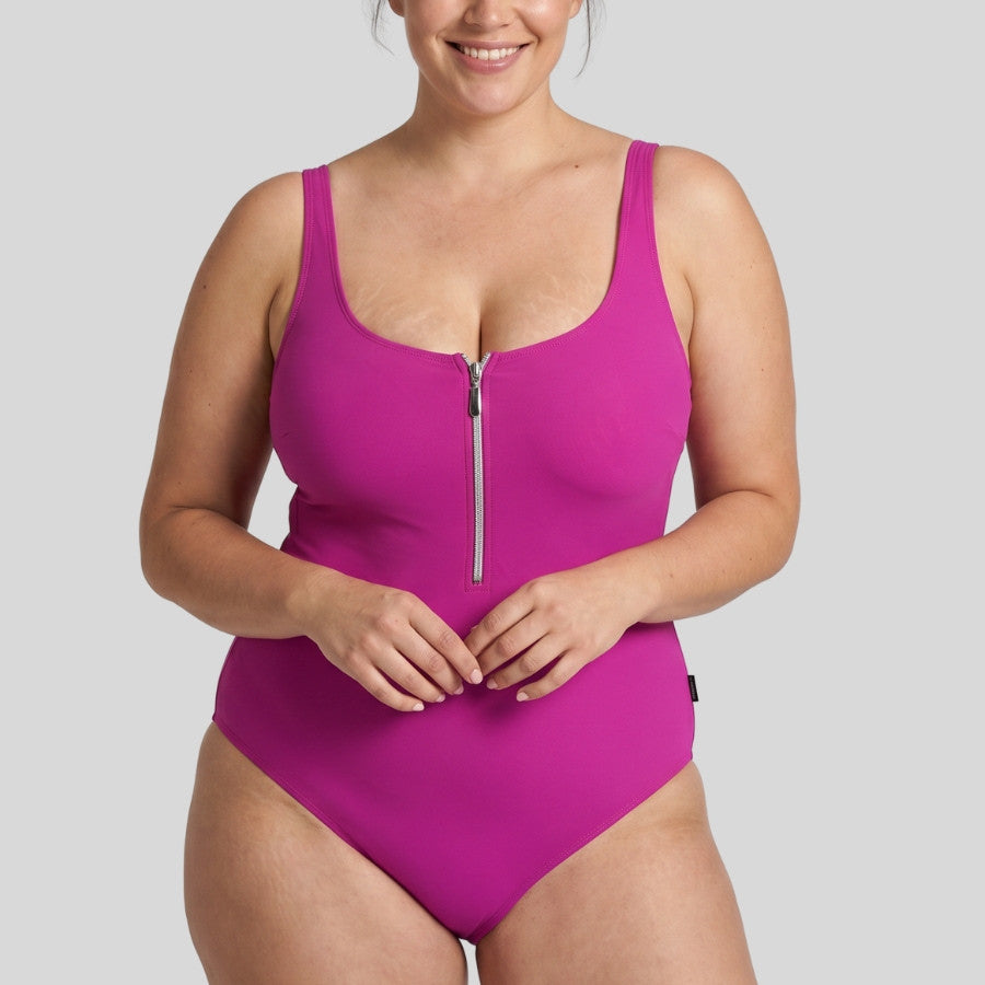 Bañador cremallera liso sin aros, elouise de rosa faia.