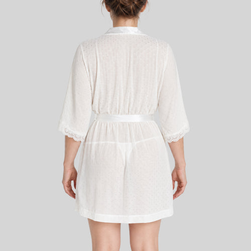 bata de novia crepe con lunares, promise bridal.
