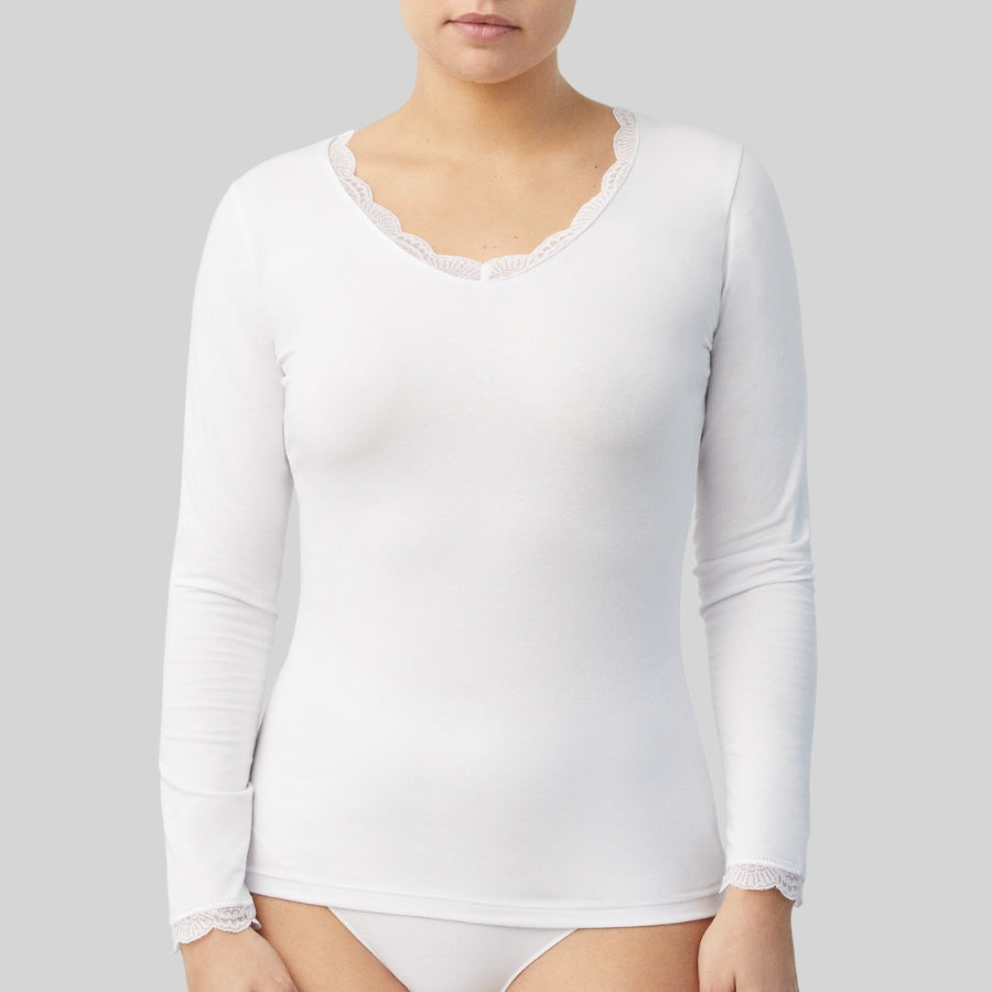camiseta interior manga larga algodón y encaje de ysabel mora.